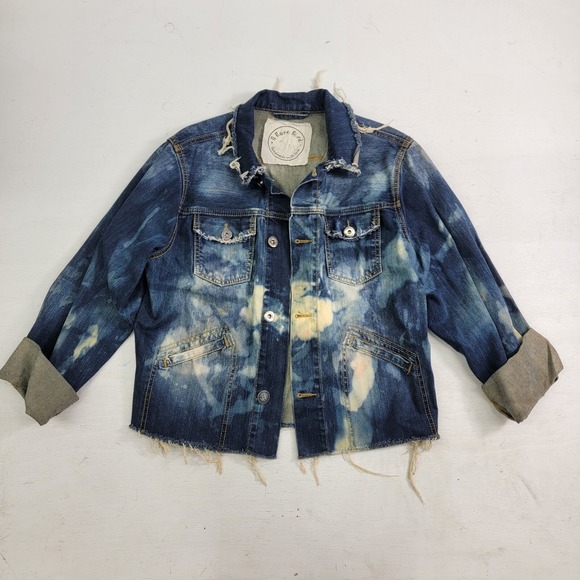 A Rare Bird Handmade Original Distressed Acid Wash Denim Jacket Adult Sz S/M EUC